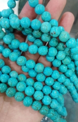 30%off--5strands 8-16mm howlite turquoise stone round ball carved florial blue green connetor beads