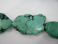 FREE SHIP- turquoise semi precious freeform slab green jewelry beads 30-45mm full strand16"/per 11PC