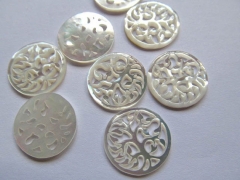 handmade 18mm 12pcs flower knot carved MOP shell bead carved roudel coin white loose bead
