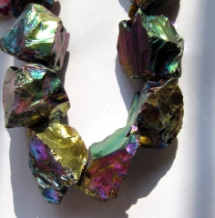 wholesale 20-35mm 16inch Titanium quartz crystal freeform nuggets gold rainbow jewelry chains bead