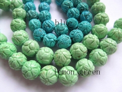 high quality 8-16mm 16inch turquoise semi precious round ball carved flower tibetant jewelry beads