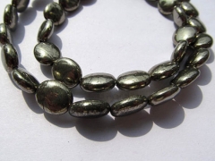 genuine pyrite beads 8x10mm ,high quality oval flat iron golden gemstone jewelry beads --2strands 80