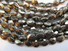 bulk genuine pyrite beads 8x10mm ,high quality oval faceted iron golden gemstone jewelry beads --2st