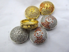 AAA grade 18mm 12pcs pave metal spacer &cubic zirconia crystal roundel button charm jewelry beads