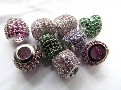 AAA grade 12mm 12pcs pave metal spacer &cubic zirconia crystal rhinesotne connector barrel rainbow b