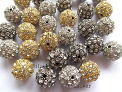 wholesale 12mm 50pcs bling ball tone spacer round ball silver gold black with crystal rhinestone jew