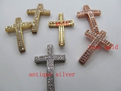 AAA grade 15X35mm 12pcs pave metal spacer &cubic zirconia crystal cross antique silver multicolor je