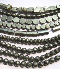 2strands 8-12mm genuine pyrite beads 6mm ,high quality roundel coin flat faceted iron golden gemston
