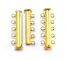 wholesale 50pcs 5 strands sliding tube clasp gold tone