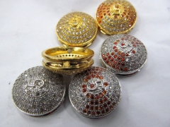 AAA grade 18mm 12pcs pave metal spacer &cubic zirconia crystal roundel button charm jewelry beads