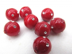 10 12mm 24pcs handmade pearl &rhinestone round ball freshwater pink red rainbow jewelry beads --half