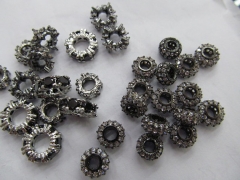 AAA grade 12mm 12pcs pave metal spacer &cubic zirconia crystal carved rondelle wheel antique silver 
