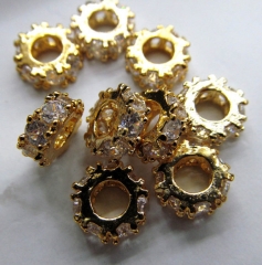 AAA grade 5X8 6X10 7X12mm 12pcs pave metal spacer &cubic zirconia crystal rondelle wheel antique sil