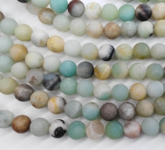 wholesale 2strands 4-16mm Natural amazonite gemstone Round Ball matte aqua boue rainbow jewelry bead