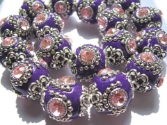 handmade round clay &crystal 18x18mm 50pcs, ball kashmiri polymer with brass purple mixed jewelry be