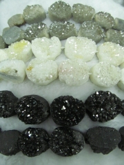 wholesale 10-20mm full strand Genuine Duzy Drusy Agate oval egg cabochon white grey black silver mix