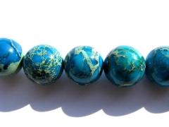 high quality 20mm 16inch, round ball aqua blue veins multicolor mixed sea sediment veins imperial ja