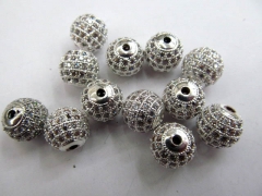 AAA grade pave metal spacer &cubic zirconia crysatl silver gold mixed jewelry beads 10mm 20pcs