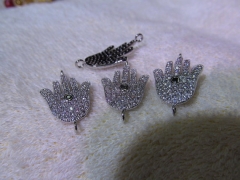 AAA grade 22X30mm 6pcs pave metal spacer &cubic zirconia crystal hamsa hand jewelry bead