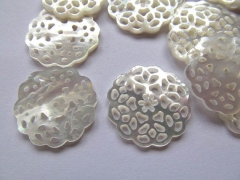 handmade flower carved MOP shell mother of pearl roundel carved jewelry bead 22mm 24pcs