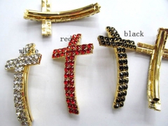 high quality 55mmx25mm 24pcs rhinestone metal cross spacer connector multicolor charm jewelry bead