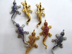 AAA grade 20x40mm 12pcs pave metal spacer &cubic zirconia crystal gecko animals craved rainbow jewel