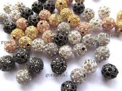 wholesale 12mm 50pcs bling ball tone spacer round ball silver gold black with crystal rhinestone jew