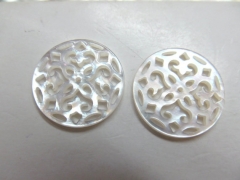 high quality 35mm 12pcs handmade flower carved MOP shell mother of pearl roundel carved black caboch