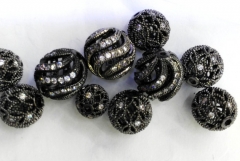 12pcs 8 10 12 14mm Platinum Plated Micro Pave set cubic zirconia beads round disco gunmetal bead
