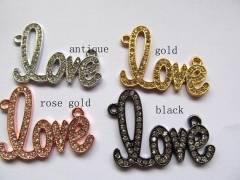 fashion bling metal spacer LOVE silver gold assortment with rainbow czech crystal jewelry 15x35mm 10