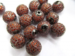 AAA grade 12mm 20pcs pave metal spacer &cubic zirconia crystal gundmtal crimson oranger jewelry bead