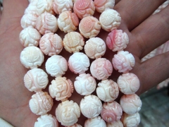 8 10 12mm full strand genuine pink conch shell handmade carved round ball jewelry beads
