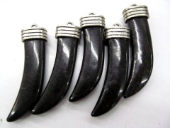 free ship-- larger 60mm 2pcs Tibetan Horn Pendant turquoise Horn Sharp Brass Silver jewelry black bl