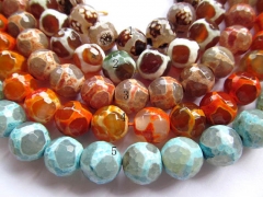 LOT 10mm Tibetant fire agate onyx bead round ball faceted evil amber oranger yellow mixed jewelry be