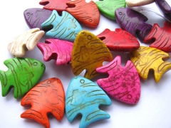 last batch turquoise cute carved flatfish multicolor jewelry beads 22x26mm --4strands 16"/per