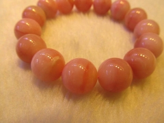 free ship--13-14mm 8inch high quality Genuine Peru Pink Opal gemstone round ball Stretch Bracelet be