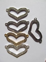 FREE SHIP- lot heart spacer 15x30mm 50pcs,metal & crystal silver mixed spacer connectors beads