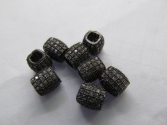 Top Quality 12pcs 8x6mm Micro Pave CZ Brass European Bead Cubic Zirconia drum Tube Gunmetal crystal 