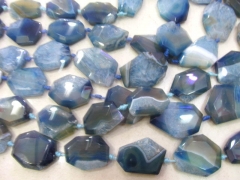 10strands 25-40mm genuine agate rock nuggets faceted vein blue beads pendant