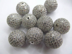 AAA grade 16mm 2pcs pave metal spacer &cubic zirconia crystal charm jewelry beads