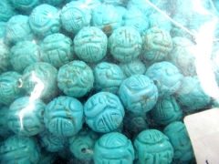 high quality 8-12mm 16inch turquoise semi precious round ball carved flower tibetant jewelry beads