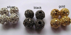 larger hole bling ball ,metal & cz rhinestone spacer round antique nickle gold silver black mixed je