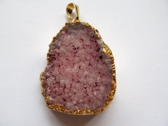 25-55mm 2pcs high quality genuine crystal druzy quartz titanium freeform nuggets rose red gold edged