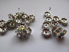 wholesale rondelle spacer silver tone with mystic AB multicolor crystal rhinestone jewelry finding 1