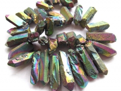 larger 20-45mm 16inch/L Titanium quartz crystal freeform spikes points drilled briolettes mystic blu