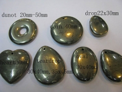 25-50mm 12pcs genuine pyrite & silver wrap pendant round donut hearts teadrop oval gold iron jewelry