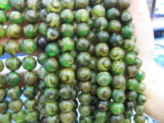 Fashion 5strands 8 10 12mm Tibetant Agate Gem Round Ball Evil Matte for making jewelry Green Brown L
