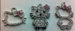 wholesale sideway metal spacer cute cat silver gold gunmetal mixed crystal rhinestone jewelry beads 