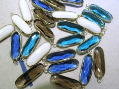 Wholesale 50pcs 7X21 9X27mm Crystal Glass Gem&Brass Plated Long Oval opal white smoky topaz blue tea