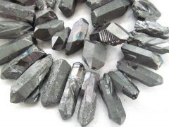 large 20-50mm 17inch /L Titanium quartz crystal freeform spikes points drilled briolette gunmetal bl